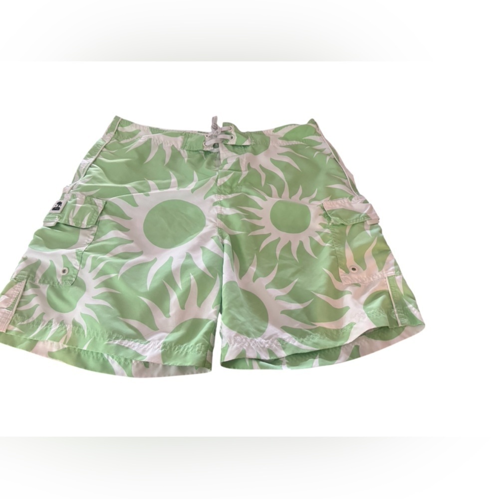 ISLAND COMPANY Board Shorts Men’s SZ 34 Green Drawstring Pockets Swimwear EUC